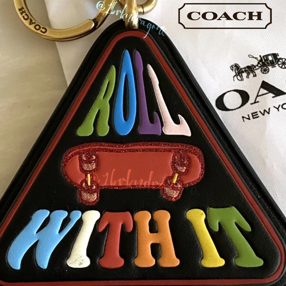 Coach Bag Chsrm Keychain Leather Multicolor Coach key FOB NWT - Picture 2 of 8